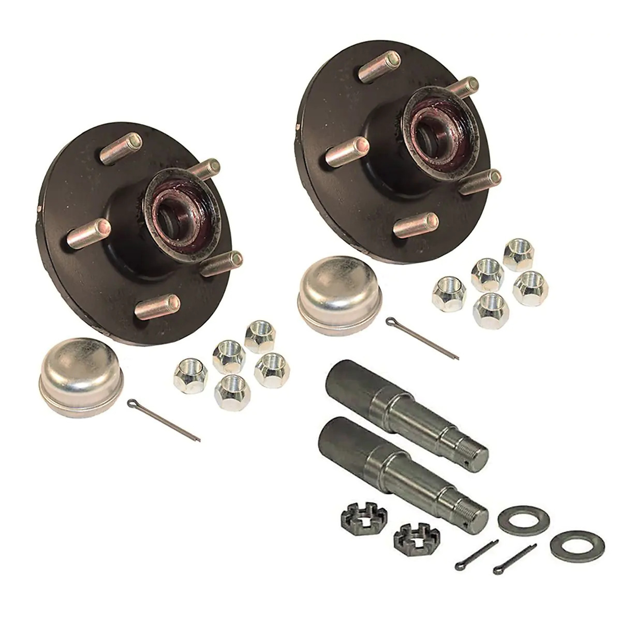Rigid Hitch, Pair of Pre-Greased 5-Lug Hub/Spindle End Units, Fits 2in Round Tube, 1-3/8 Inch to 1-1/16 Inch Tapered Spindles, 1750lb Capacity Per Hub, Model# AKRD-3500545-PG